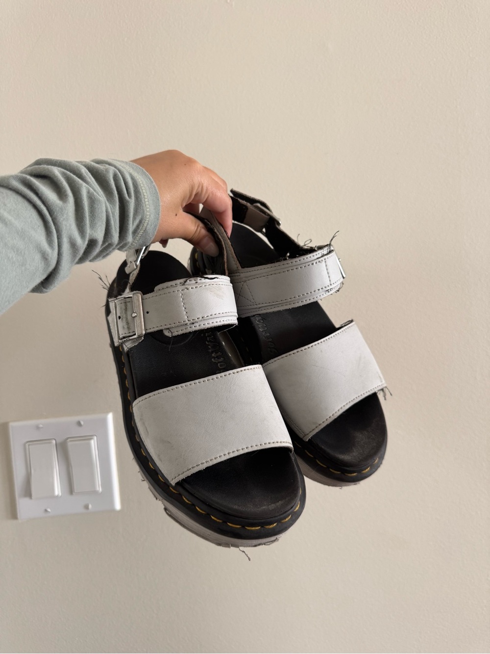 Dr. Martens light grey Leather Double-Strap Sandals
